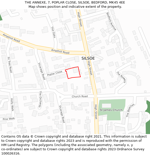 THE ANNEXE, 7, POPLAR CLOSE, SILSOE, BEDFORD, MK45 4EE: Location map and indicative extent of plot