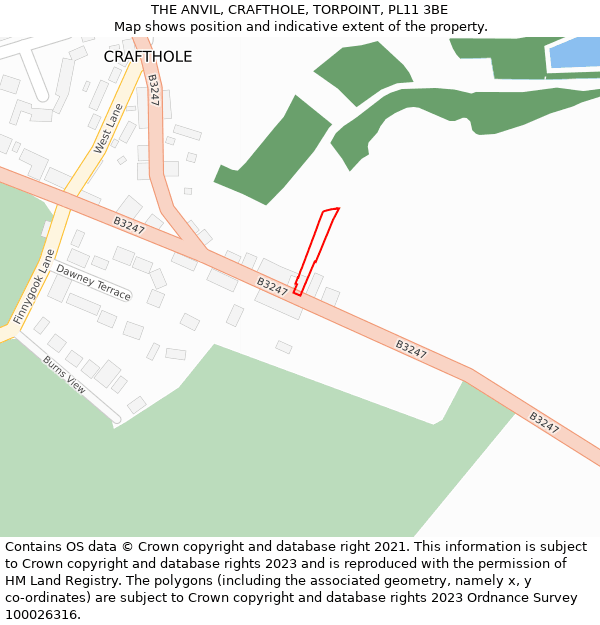 THE ANVIL, CRAFTHOLE, TORPOINT, PL11 3BE: Location map and indicative extent of plot