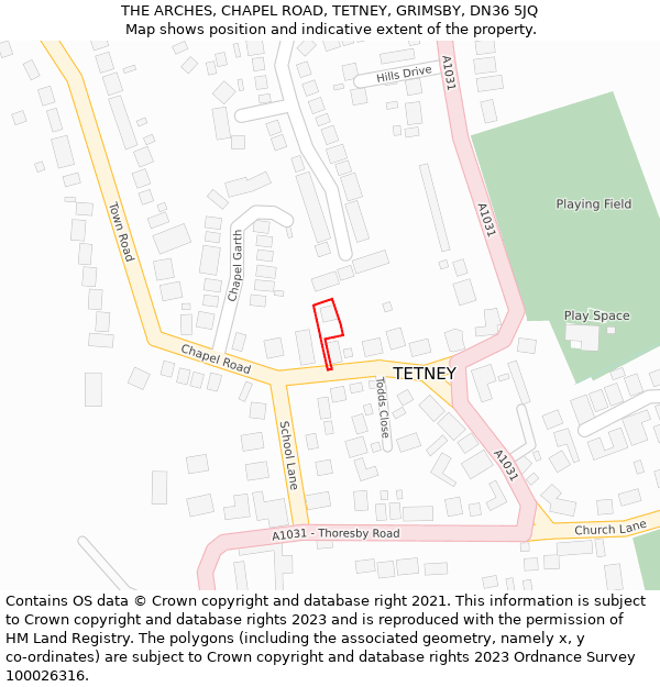 THE ARCHES, CHAPEL ROAD, TETNEY, GRIMSBY, DN36 5JQ: Location map and indicative extent of plot