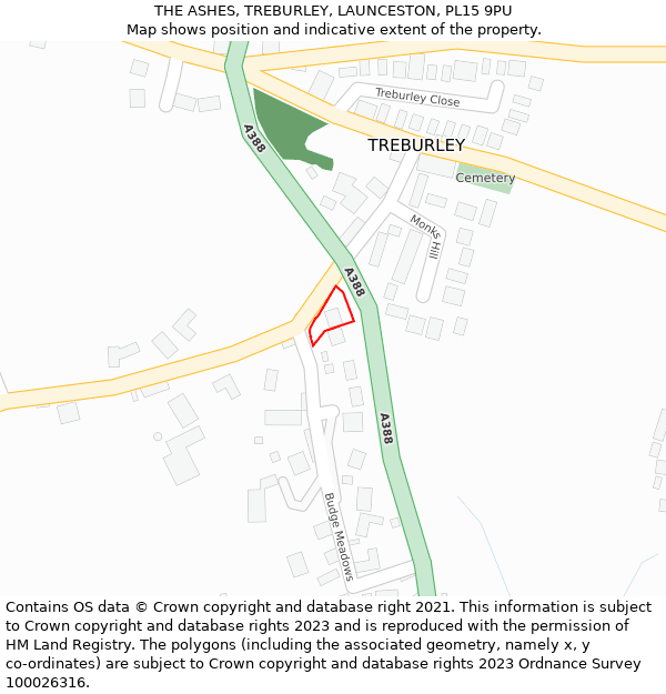 THE ASHES, TREBURLEY, LAUNCESTON, PL15 9PU: Location map and indicative extent of plot