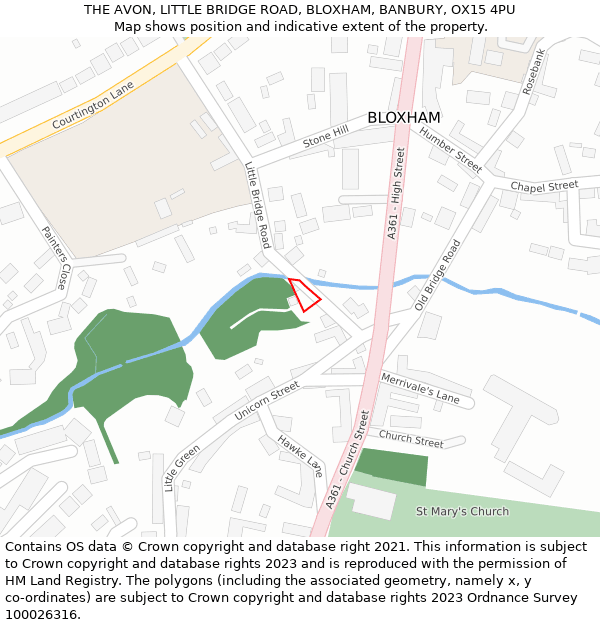 THE AVON, LITTLE BRIDGE ROAD, BLOXHAM, BANBURY, OX15 4PU: Location map and indicative extent of plot