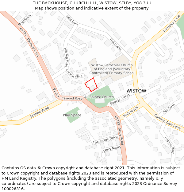 THE BACKHOUSE, CHURCH HILL, WISTOW, SELBY, YO8 3UU: Location map and indicative extent of plot