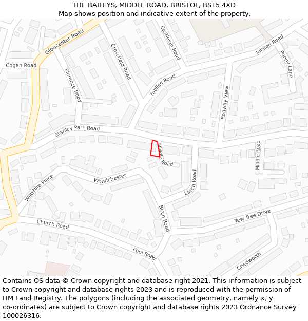 THE BAILEYS, MIDDLE ROAD, BRISTOL, BS15 4XD: Location map and indicative extent of plot