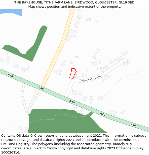 THE BAKEHOUSE, TITHE FARM LANE, BIRDWOOD, GLOUCESTER, GL19 3ED: Location map and indicative extent of plot