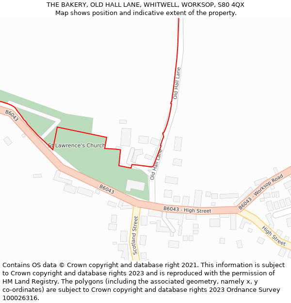 THE BAKERY, OLD HALL LANE, WHITWELL, WORKSOP, S80 4QX: Location map and indicative extent of plot