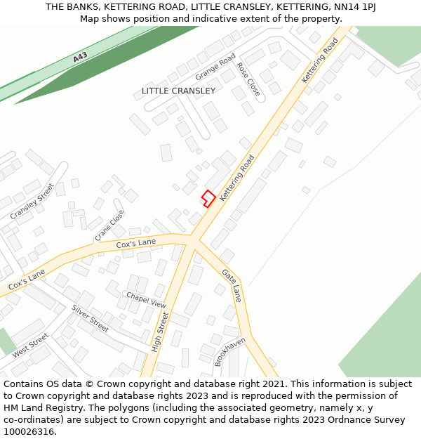 THE BANKS, KETTERING ROAD, LITTLE CRANSLEY, KETTERING, NN14 1PJ: Location map and indicative extent of plot