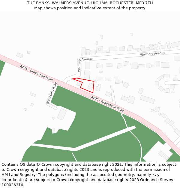 THE BANKS, WALMERS AVENUE, HIGHAM, ROCHESTER, ME3 7EH: Location map and indicative extent of plot