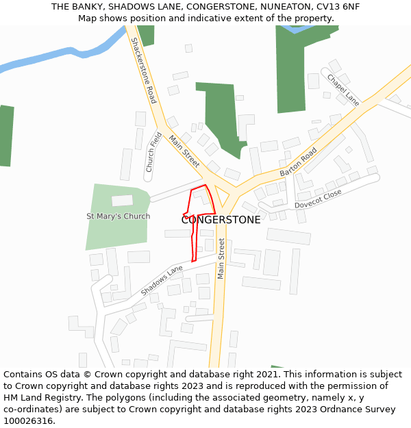 THE BANKY, SHADOWS LANE, CONGERSTONE, NUNEATON, CV13 6NF: Location map and indicative extent of plot