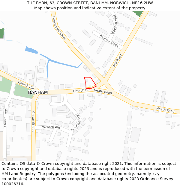 THE BARN, 63, CROWN STREET, BANHAM, NORWICH, NR16 2HW: Location map and indicative extent of plot