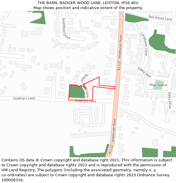 THE BARN, BADGER WOOD LANE, LEISTON, IP16 4EU: Location map and indicative extent of plot