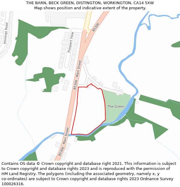 THE BARN, BECK GREEN, DISTINGTON, WORKINGTON, CA14 5XW: Location map and indicative extent of plot