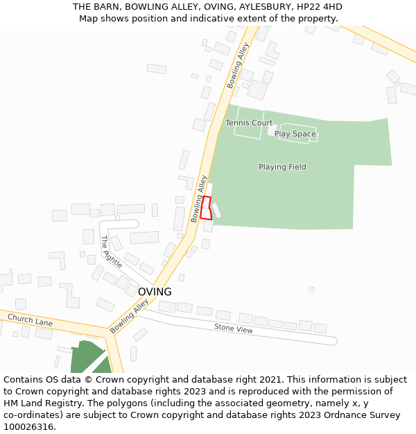 THE BARN, BOWLING ALLEY, OVING, AYLESBURY, HP22 4HD: Location map and indicative extent of plot