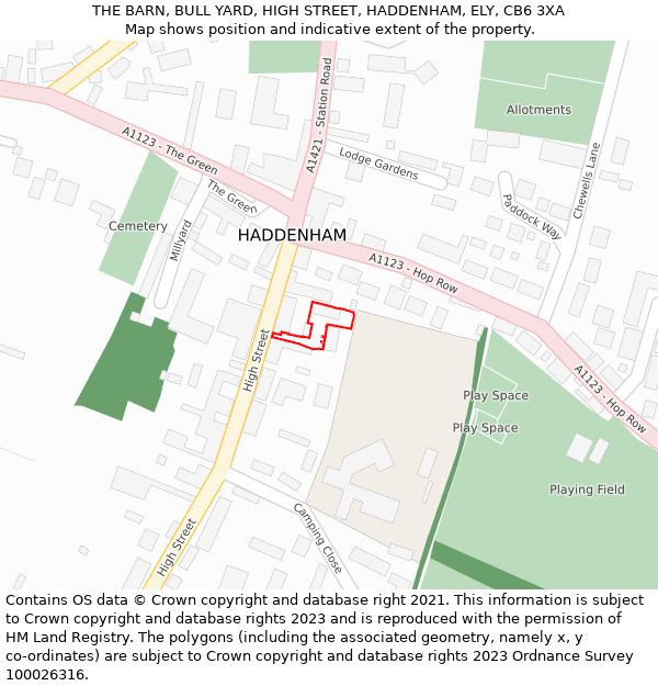 THE BARN, BULL YARD, HIGH STREET, HADDENHAM, ELY, CB6 3XA: Location map and indicative extent of plot