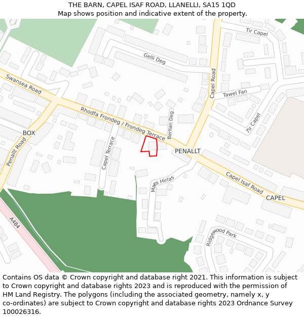 THE BARN, CAPEL ISAF ROAD, LLANELLI, SA15 1QD: Location map and indicative extent of plot