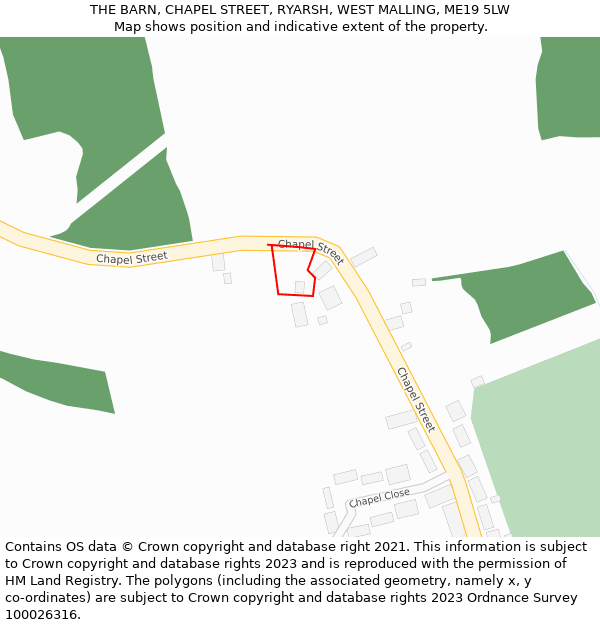 THE BARN, CHAPEL STREET, RYARSH, WEST MALLING, ME19 5LW: Location map and indicative extent of plot