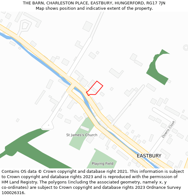 THE BARN, CHARLESTON PLACE, EASTBURY, HUNGERFORD, RG17 7JN: Location map and indicative extent of plot