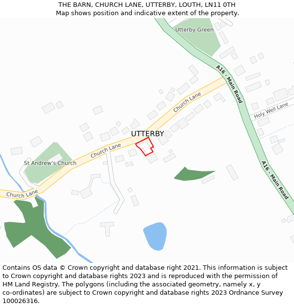 THE BARN, CHURCH LANE, UTTERBY, LOUTH, LN11 0TH: Location map and indicative extent of plot