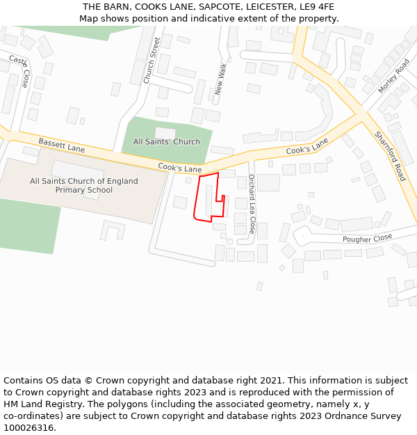 THE BARN, COOKS LANE, SAPCOTE, LEICESTER, LE9 4FE: Location map and indicative extent of plot