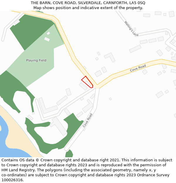THE BARN, COVE ROAD, SILVERDALE, CARNFORTH, LA5 0SQ: Location map and indicative extent of plot