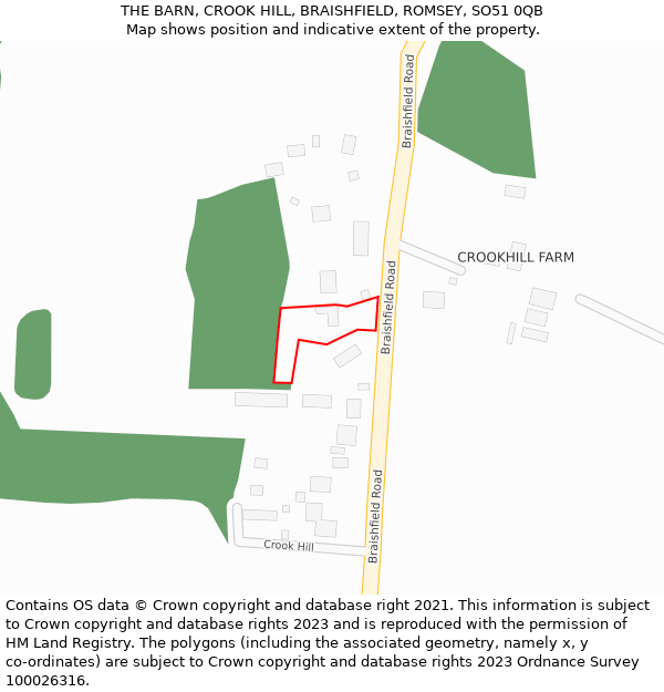 THE BARN, CROOK HILL, BRAISHFIELD, ROMSEY, SO51 0QB: Location map and indicative extent of plot