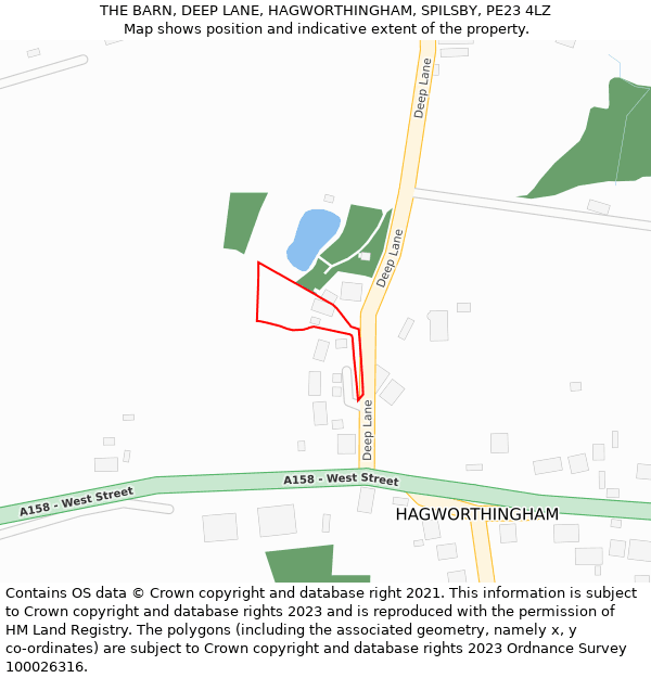 THE BARN, DEEP LANE, HAGWORTHINGHAM, SPILSBY, PE23 4LZ: Location map and indicative extent of plot