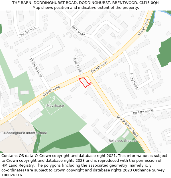 THE BARN, DODDINGHURST ROAD, DODDINGHURST, BRENTWOOD, CM15 0QH: Location map and indicative extent of plot