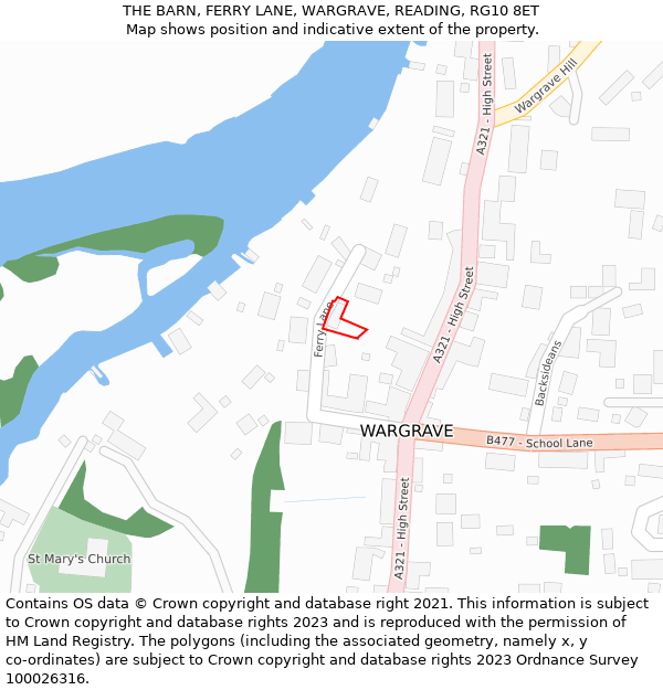 THE BARN, FERRY LANE, WARGRAVE, READING, RG10 8ET: Location map and indicative extent of plot