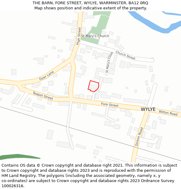 THE BARN, FORE STREET, WYLYE, WARMINSTER, BA12 0RQ: Location map and indicative extent of plot