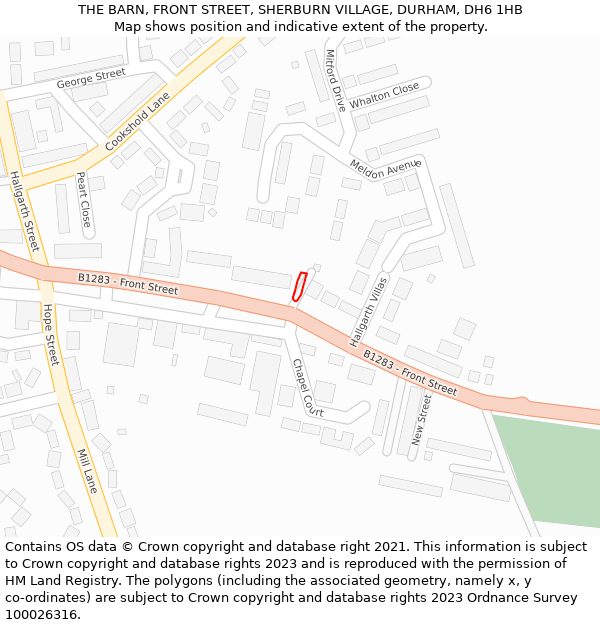 THE BARN, FRONT STREET, SHERBURN VILLAGE, DURHAM, DH6 1HB: Location map and indicative extent of plot