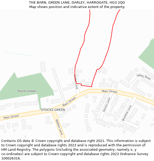 THE BARN, GREEN LANE, DARLEY, HARROGATE, HG3 2QG: Location map and indicative extent of plot