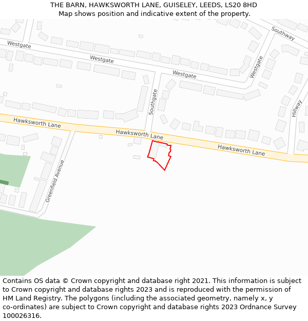 THE BARN, HAWKSWORTH LANE, GUISELEY, LEEDS, LS20 8HD: Location map and indicative extent of plot