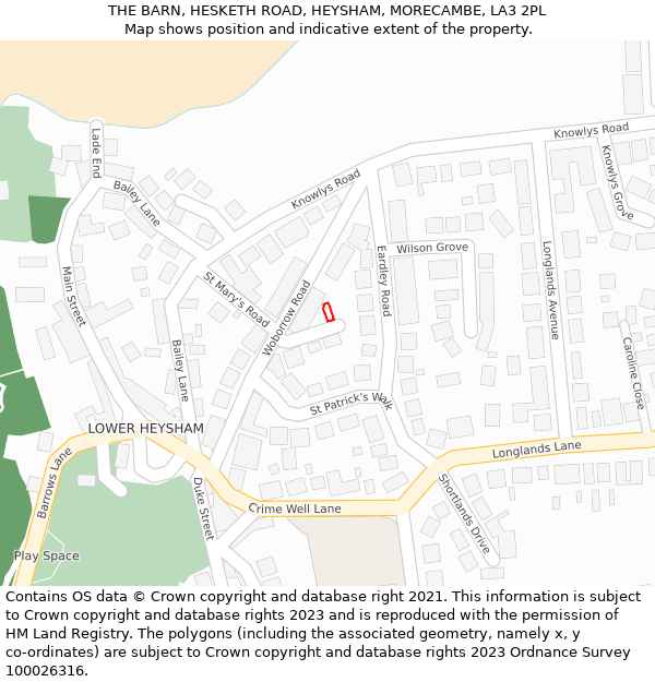 THE BARN, HESKETH ROAD, HEYSHAM, MORECAMBE, LA3 2PL: Location map and indicative extent of plot