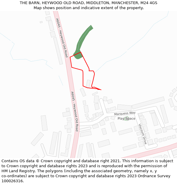 THE BARN, HEYWOOD OLD ROAD, MIDDLETON, MANCHESTER, M24 4GS: Location map and indicative extent of plot