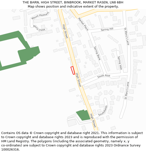 THE BARN, HIGH STREET, BINBROOK, MARKET RASEN, LN8 6BH: Location map and indicative extent of plot