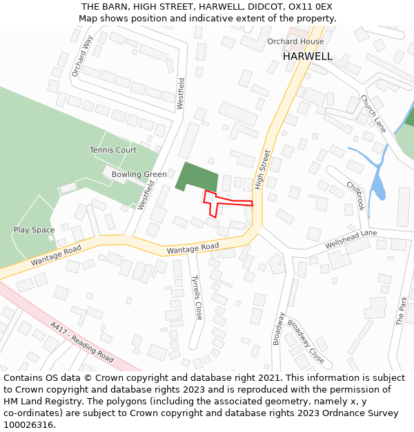 THE BARN, HIGH STREET, HARWELL, DIDCOT, OX11 0EX: Location map and indicative extent of plot