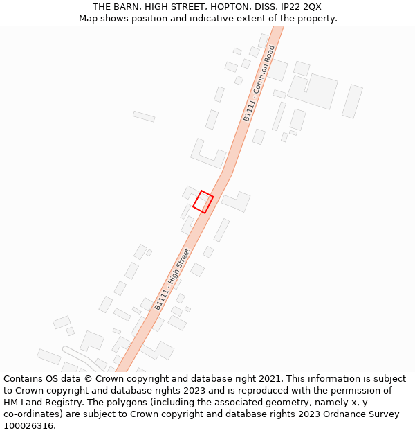 THE BARN, HIGH STREET, HOPTON, DISS, IP22 2QX: Location map and indicative extent of plot