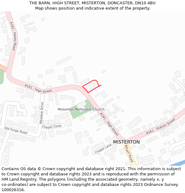 THE BARN, HIGH STREET, MISTERTON, DONCASTER, DN10 4BU: Location map and indicative extent of plot