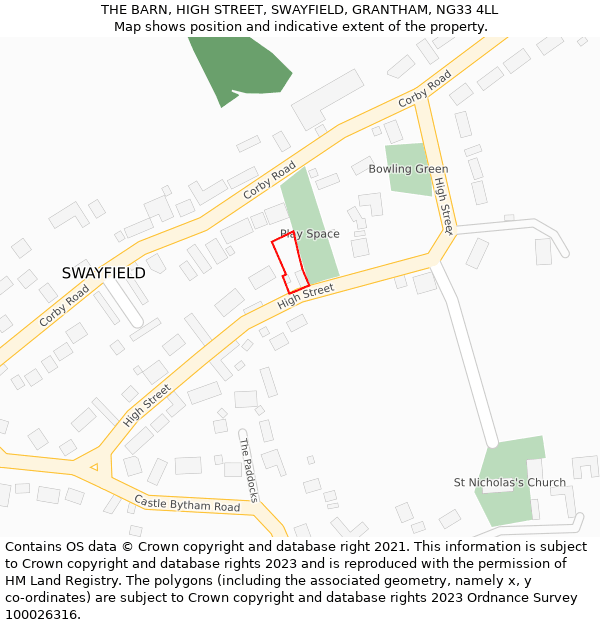 THE BARN, HIGH STREET, SWAYFIELD, GRANTHAM, NG33 4LL: Location map and indicative extent of plot