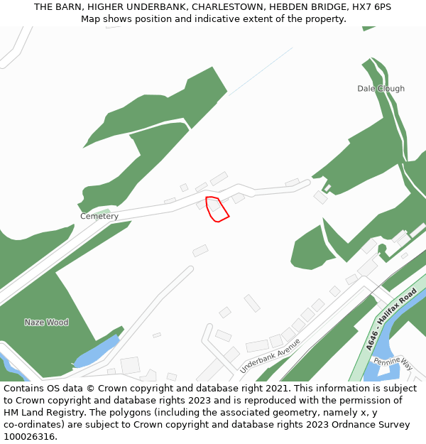 THE BARN, HIGHER UNDERBANK, CHARLESTOWN, HEBDEN BRIDGE, HX7 6PS: Location map and indicative extent of plot