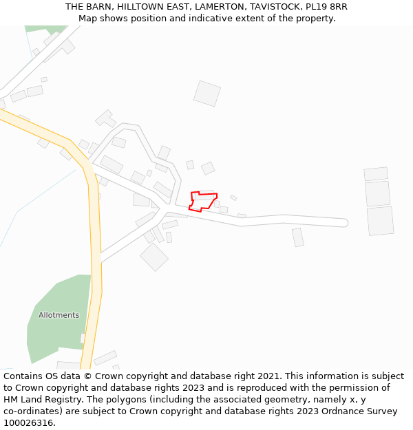 THE BARN, HILLTOWN EAST, LAMERTON, TAVISTOCK, PL19 8RR: Location map and indicative extent of plot