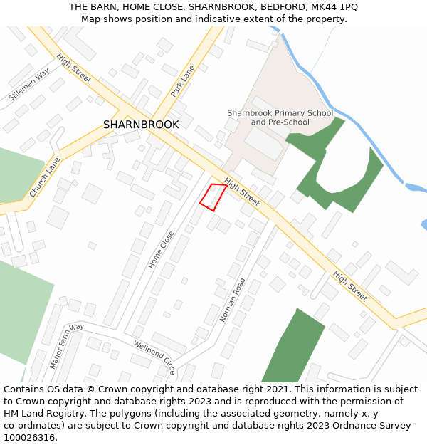 THE BARN, HOME CLOSE, SHARNBROOK, BEDFORD, MK44 1PQ: Location map and indicative extent of plot