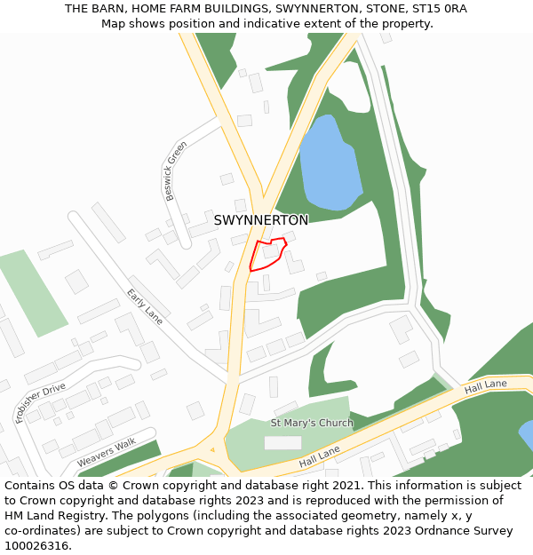 THE BARN, HOME FARM BUILDINGS, SWYNNERTON, STONE, ST15 0RA: Location map and indicative extent of plot