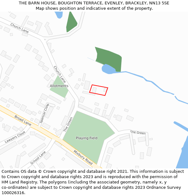 THE BARN HOUSE, BOUGHTON TERRACE, EVENLEY, BRACKLEY, NN13 5SE: Location map and indicative extent of plot