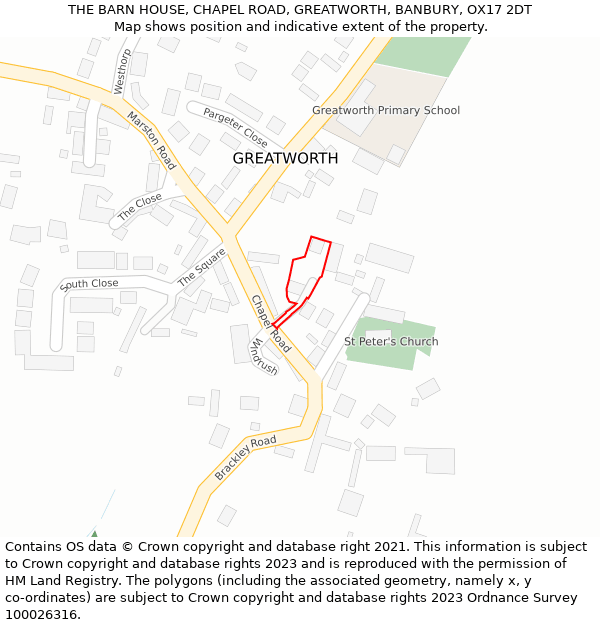 THE BARN HOUSE, CHAPEL ROAD, GREATWORTH, BANBURY, OX17 2DT: Location map and indicative extent of plot