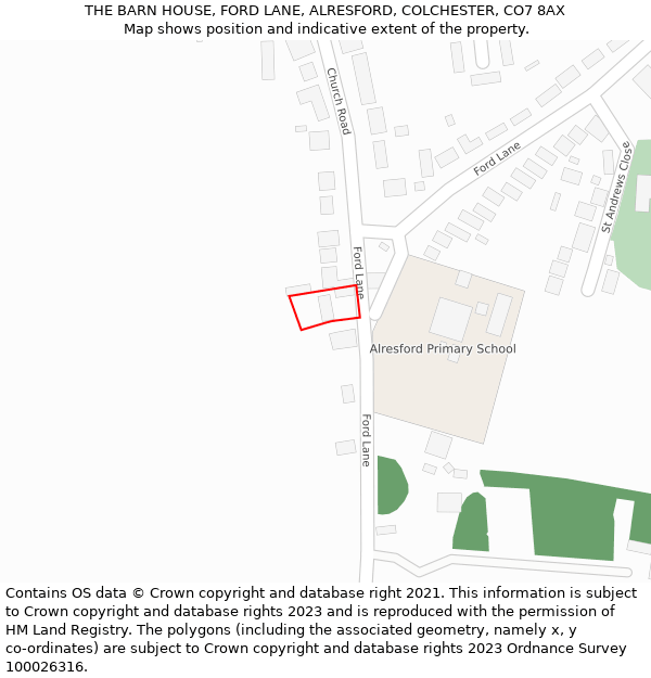 THE BARN HOUSE, FORD LANE, ALRESFORD, COLCHESTER, CO7 8AX: Location map and indicative extent of plot