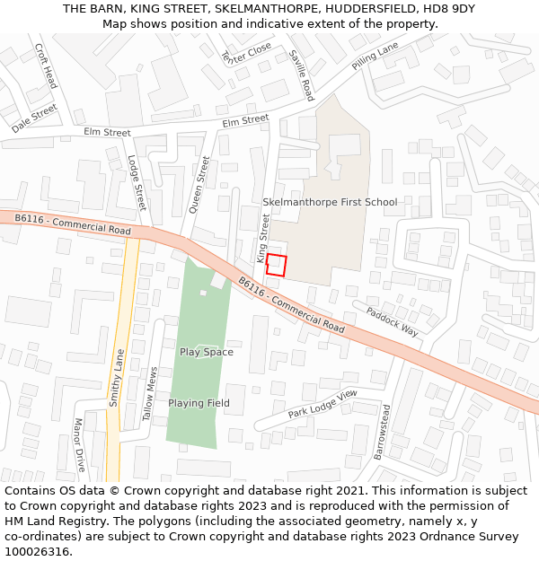 THE BARN, KING STREET, SKELMANTHORPE, HUDDERSFIELD, HD8 9DY: Location map and indicative extent of plot
