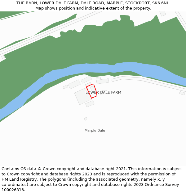 THE BARN, LOWER DALE FARM, DALE ROAD, MARPLE, STOCKPORT, SK6 6NL: Location map and indicative extent of plot