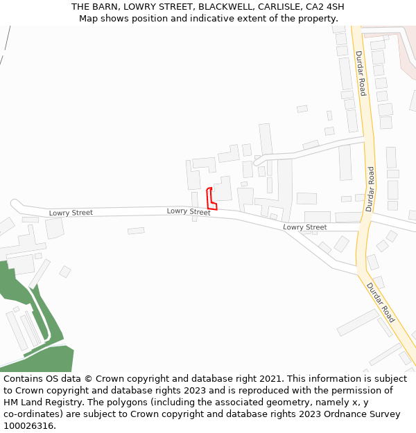 THE BARN, LOWRY STREET, BLACKWELL, CARLISLE, CA2 4SH: Location map and indicative extent of plot