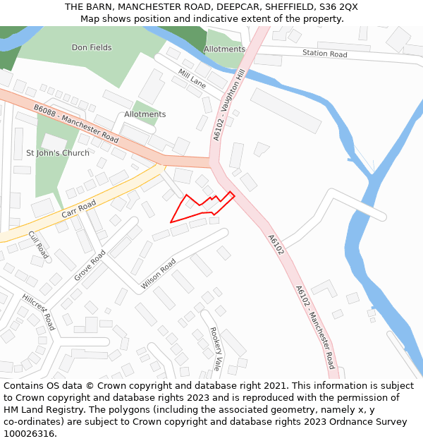 THE BARN, MANCHESTER ROAD, DEEPCAR, SHEFFIELD, S36 2QX: Location map and indicative extent of plot