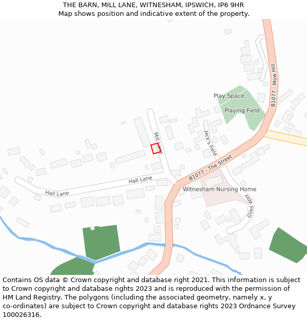 THE BARN, MILL LANE, WITNESHAM, IPSWICH, IP6 9HR: Location map and indicative extent of plot